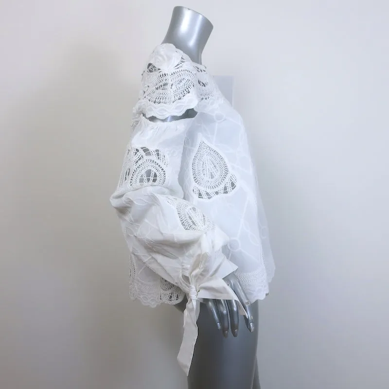 Jonathan Simkhai Haut à manches blouson en coton blanc brodé et crocheté taille 6