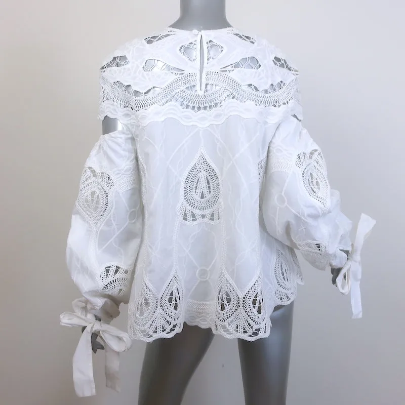 Jonathan Simkhai Haut à manches blouson en coton blanc brodé et crocheté taille 6