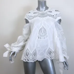 Jonathan Simkhai Crochet-Embroidered Blouson Sleeve Top White Cotton Size 6