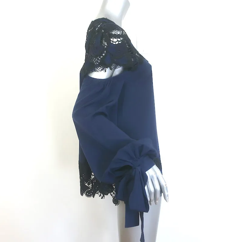 Jonathan Simkhai Blouse à panneaux en guipure découpée en soie marine/noire Taille Large