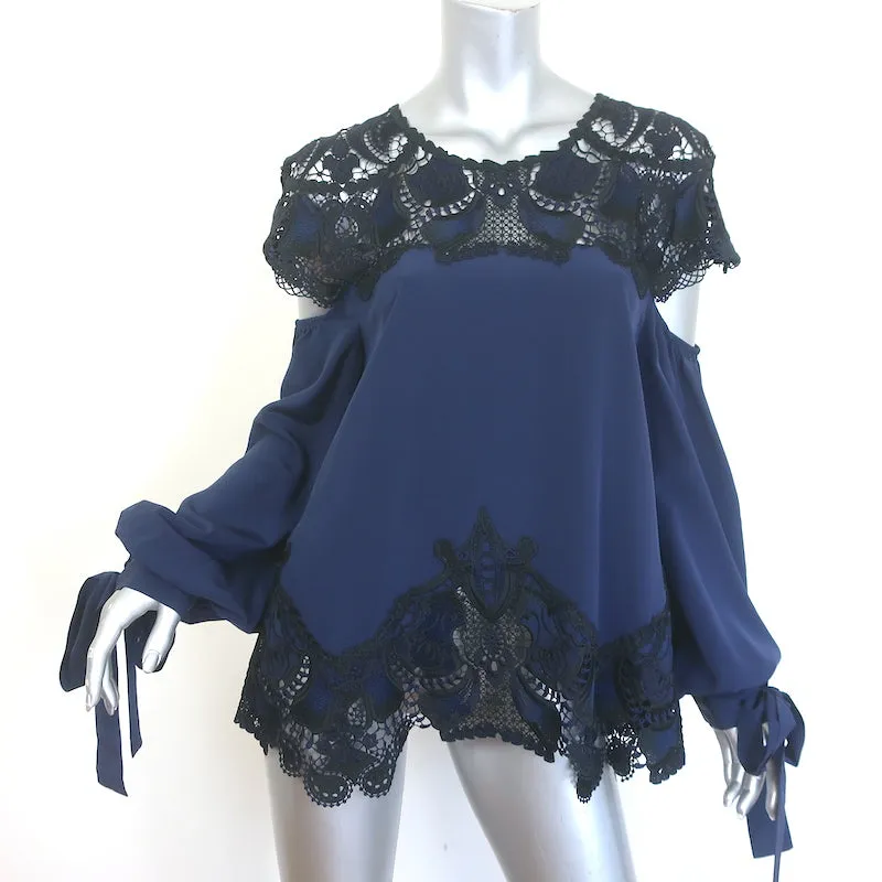 Jonathan Simkhai Blouse à panneaux en guipure découpée en soie marine/noire Taille Large