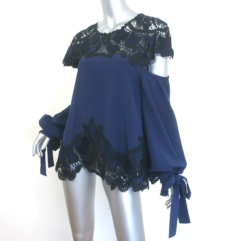 Jonathan Simkhai Blouse à panneaux en guipure découpée en soie marine/noire Taille Large