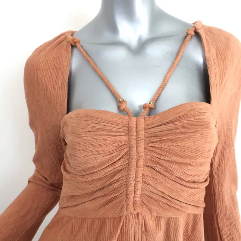Jonathan Simkhai Haut à encordé découpé Alanna Camel Plissé en similicuir Taille S