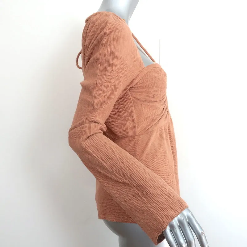 Jonathan Simkhai Haut à encordé découpé Alanna Camel Plissé en similicuir Taille S