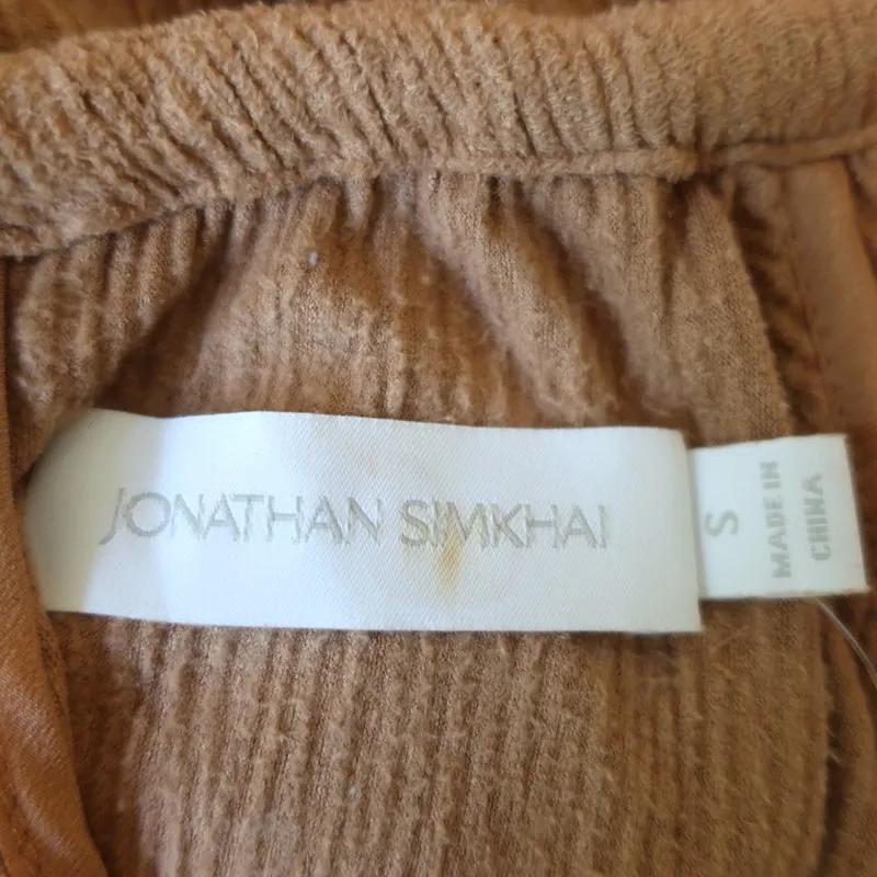 Jonathan Simkhai Haut à encordé découpé Alanna Camel Plissé en similicuir Taille S