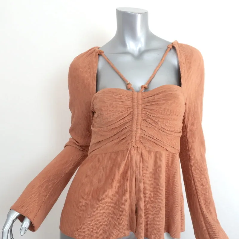 Jonathan Simkhai Haut à encordé découpé Alanna Camel Plissé en similicuir Taille S
