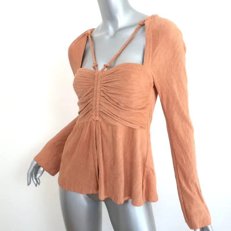 Jonathan Simkhai Haut à encordé découpé Alanna Camel Plissé en similicuir Taille S