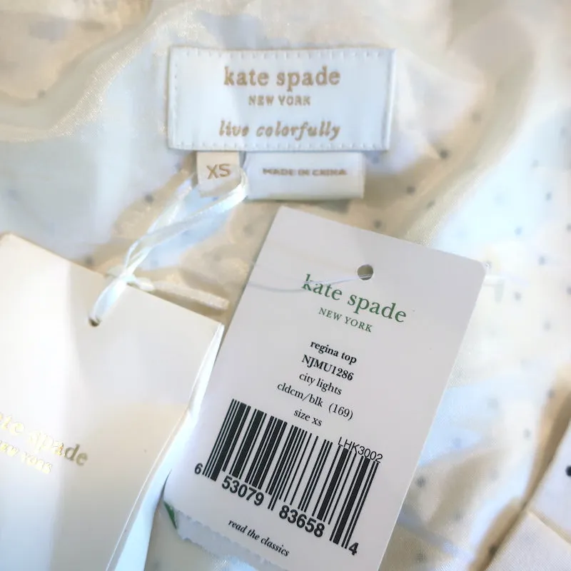 Kate Spade Blouse à Volants et à Pois Ivoire Taille Très Petite Manches Courtes NEUVE