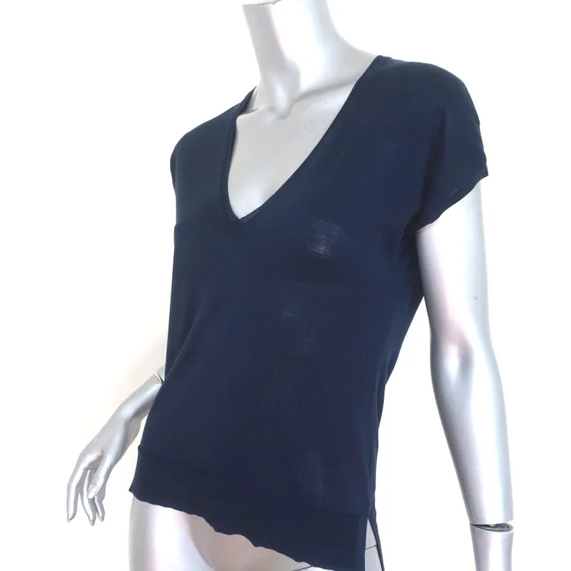 Haut à encolure en V manches courtes Knott en jersey de soie marine Taille 1