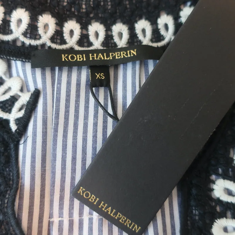 Chemisier Kobi Halperin Skylyn Bleu Dentelle Rayures Coton Taille Très Petite NEUF