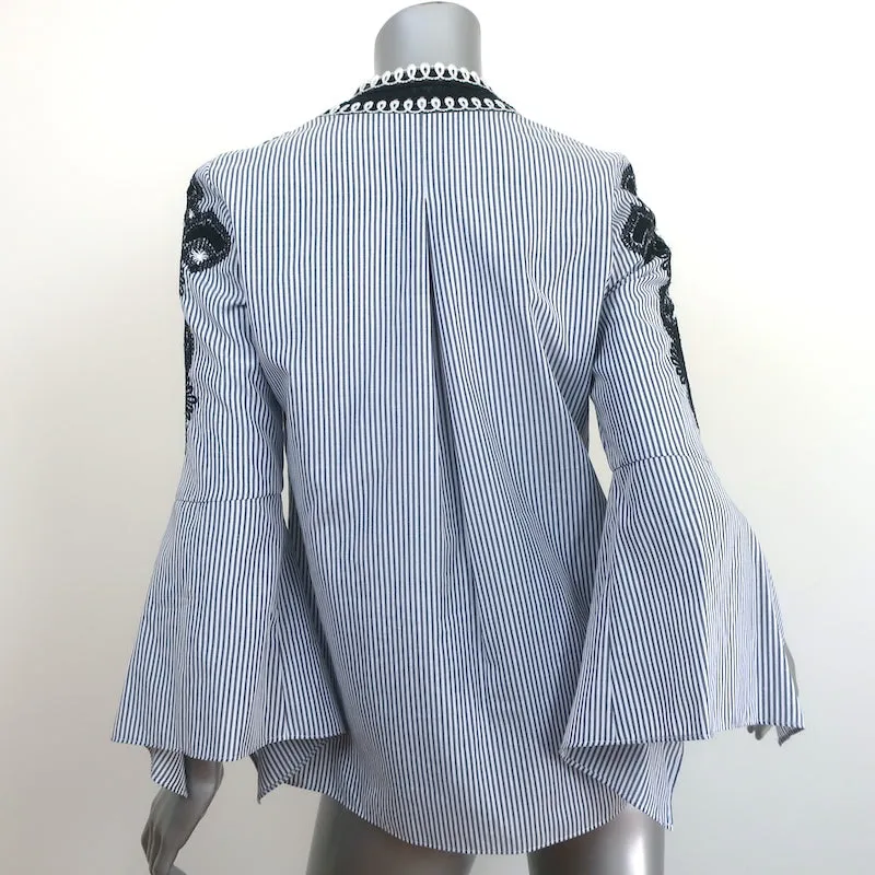 Chemisier Kobi Halperin Skylyn Bleu Dentelle Rayures Coton Taille Très Petite NEUF