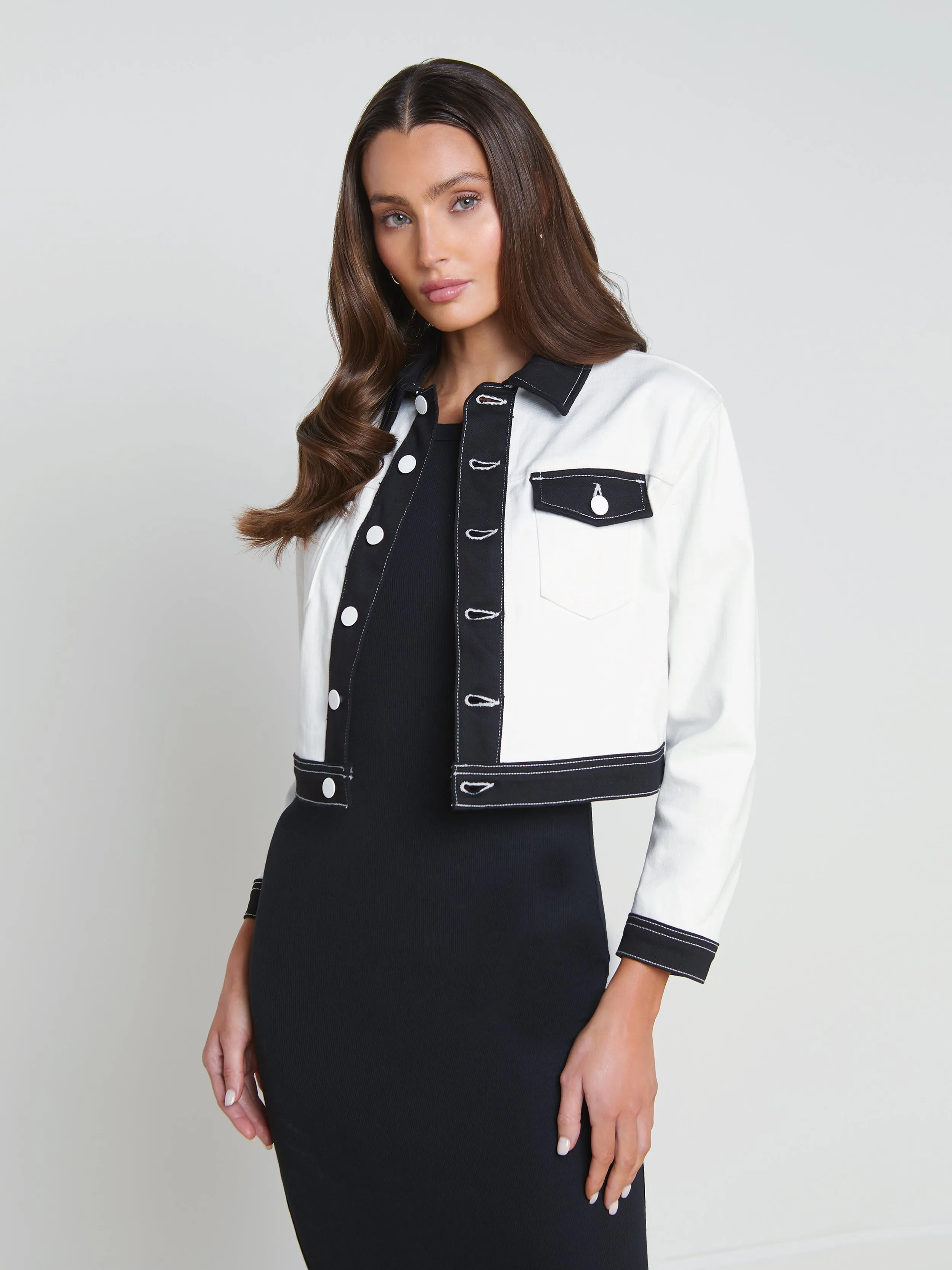 Veste en denim contrastée Koda coupée courte