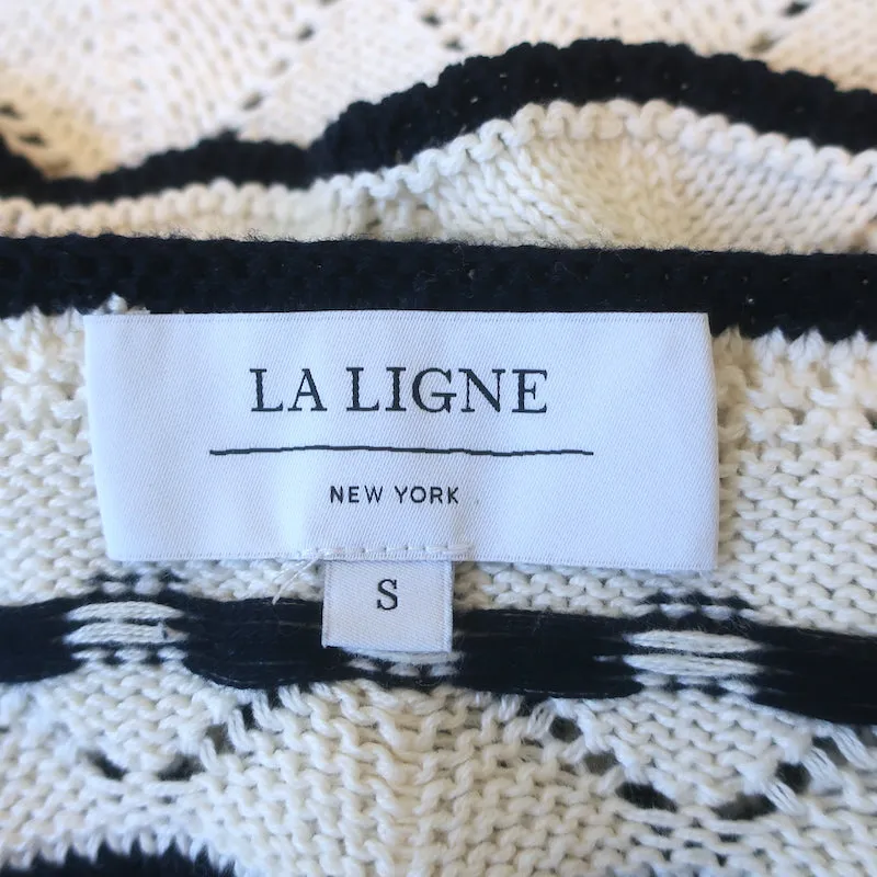 La Ligne Jane Haut sans manches en tricot rayé crocheté Crème/Marine en coton Taille S