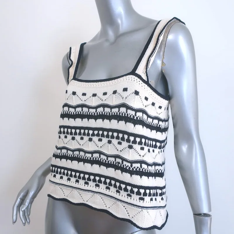 La Ligne Jane Haut sans manches en tricot rayé crocheté Crème/Marine en coton Taille S