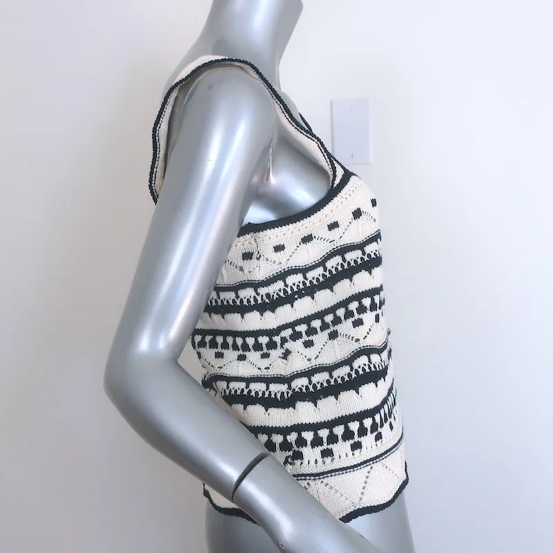 La Ligne Jane Haut sans manches en tricot rayé crocheté Crème/Marine en coton Taille S