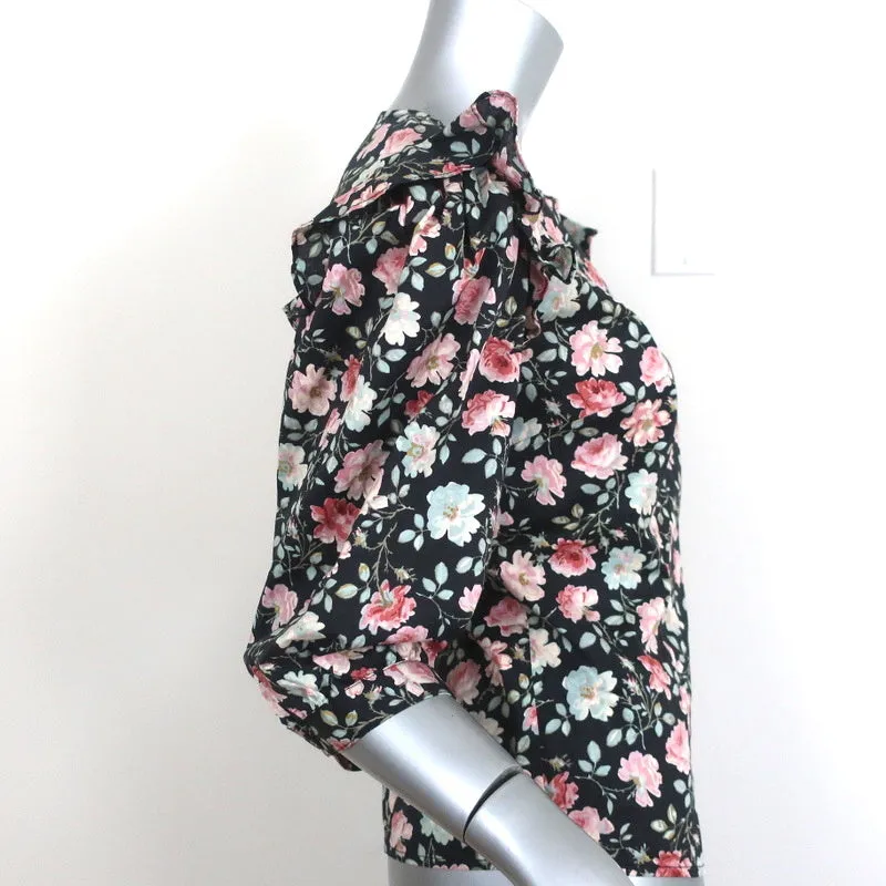 La Vie Rebecca Taylor Haut Ariane Imprimé Rose Noire Coton Élastique Taille Petit