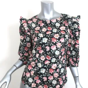 La Vie Rebecca Taylor Top Ariane Black Rose Print Stretch Cotton Size Small