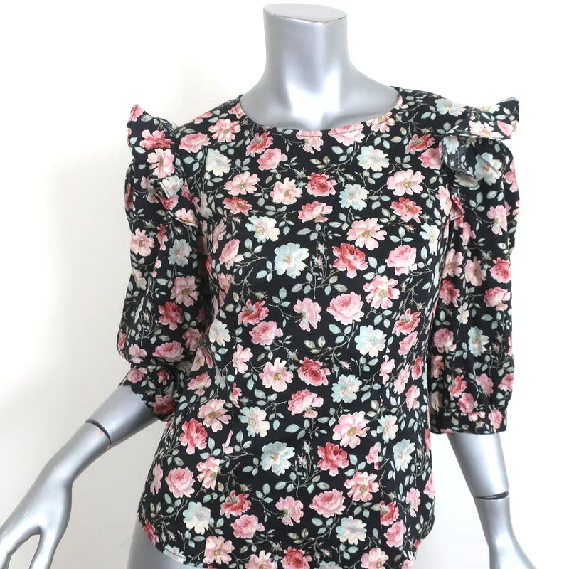 La Vie Rebecca Taylor Haut Ariane Imprimé Rose Noire Coton Élastique Taille Petit