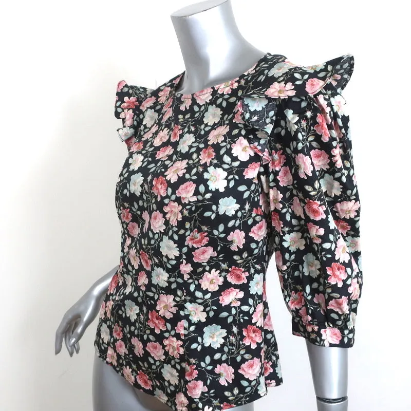 La Vie Rebecca Taylor Haut Ariane Imprimé Rose Noire Coton Élastique Taille Petit