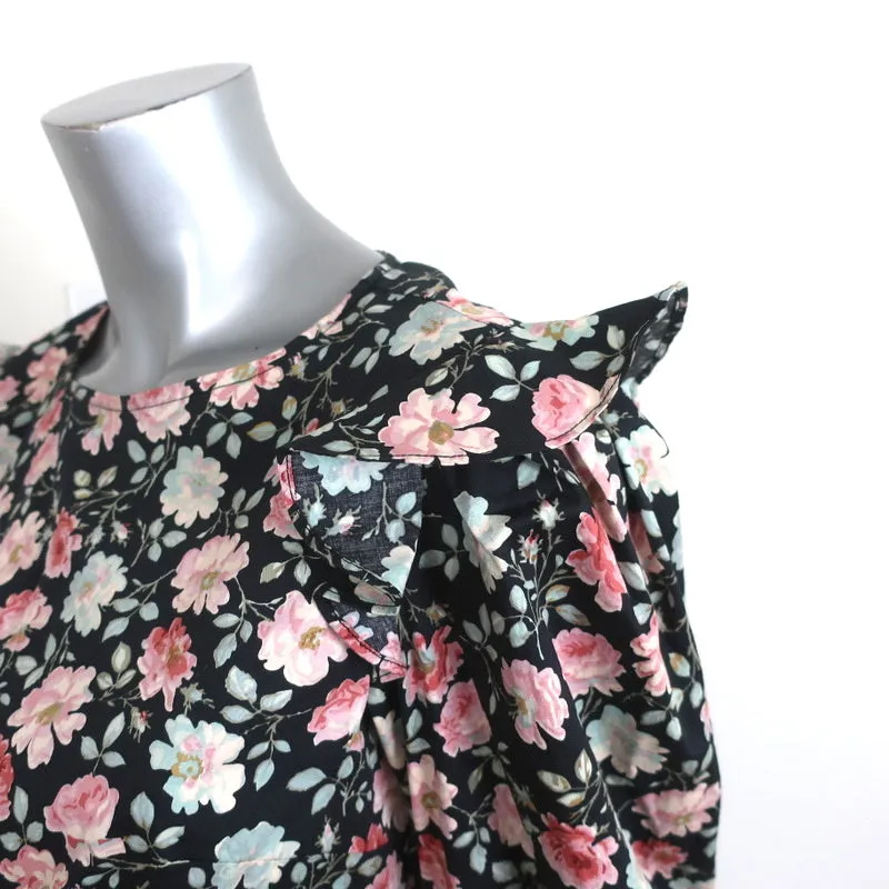 La Vie Rebecca Taylor Haut Ariane Imprimé Rose Noire Coton Élastique Taille Petit