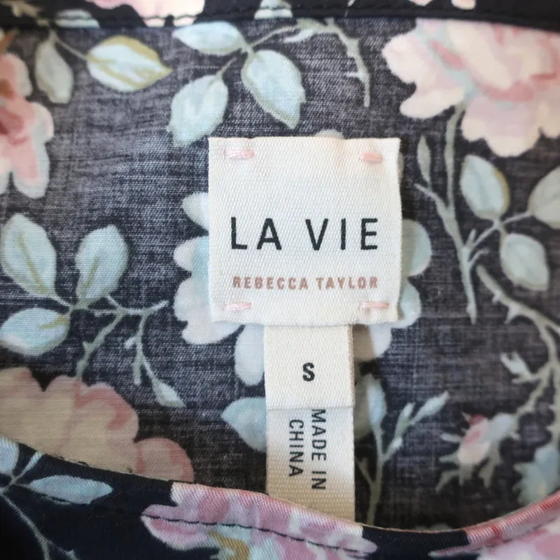 La Vie Rebecca Taylor Haut Ariane Imprimé Rose Noire Coton Élastique Taille Petit