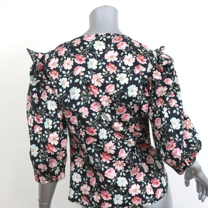 La Vie Rebecca Taylor Haut Ariane Imprimé Rose Noire Coton Élastique Taille Petit