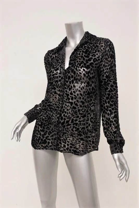 L'Agence Blouse Nina Léopard Velours Brun Foncé Taille Extra Small