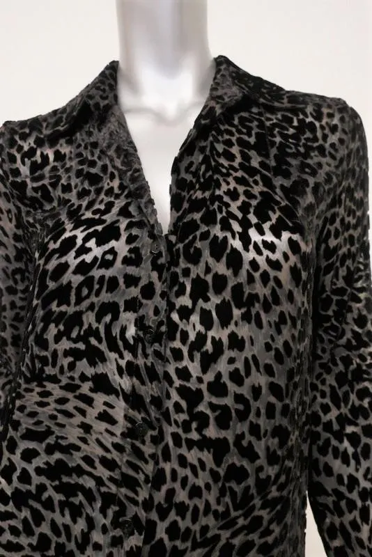 L'Agence Blouse Nina Léopard Velours Brun Foncé Taille Extra Small