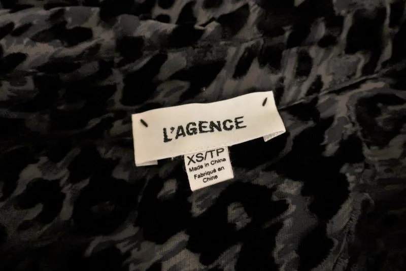 L'Agence Blouse Nina Léopard Velours Brun Foncé Taille Extra Small