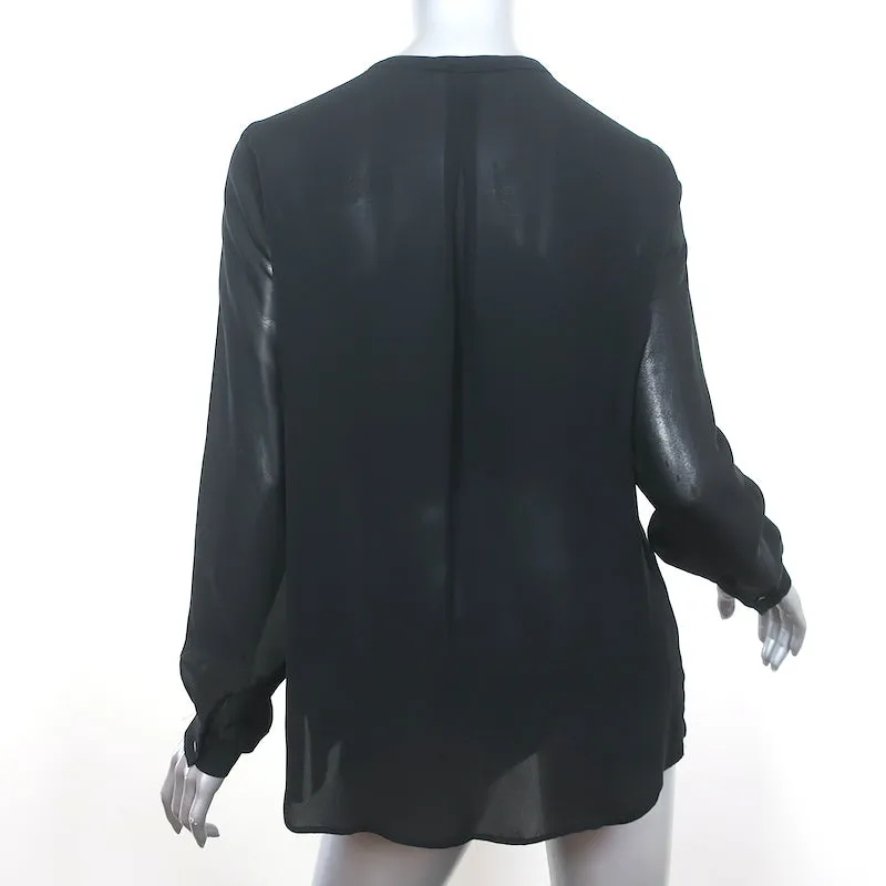 Blouse Lacet Ynez en Soie Noire Taille Moyenne Haut à Manches Longues
