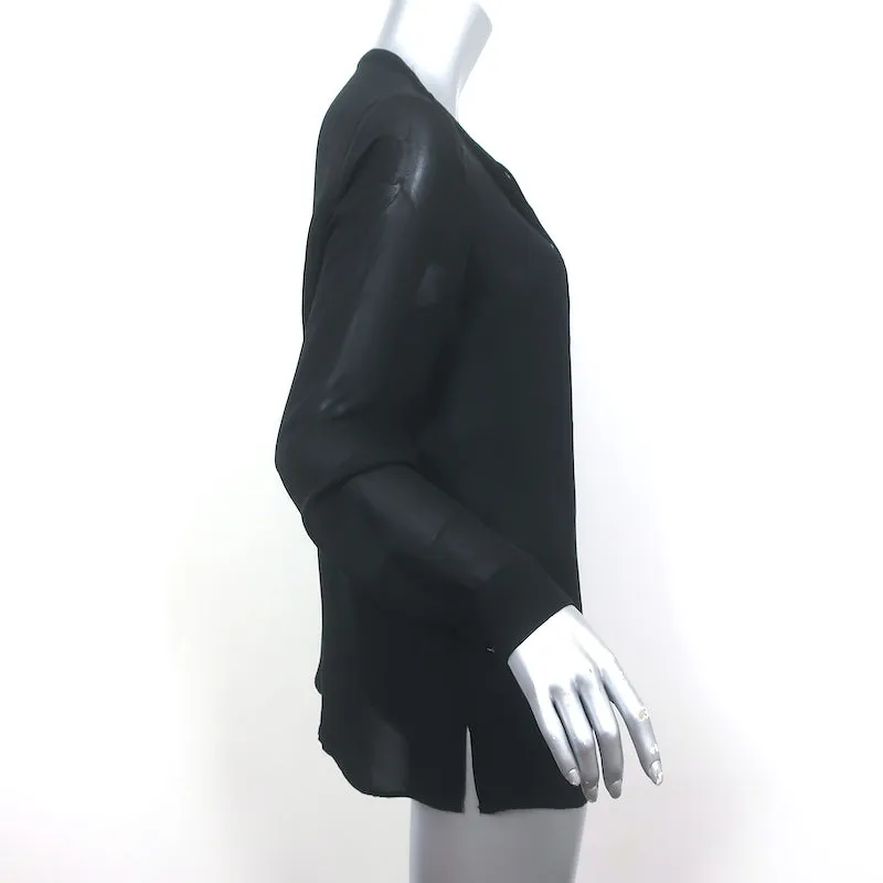 Blouse Lacet Ynez en Soie Noire Taille Moyenne Haut à Manches Longues