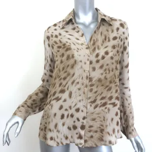 L'Agence Nina Button Down Blouse Beige Leopard Print Chiffon Size Extra Small