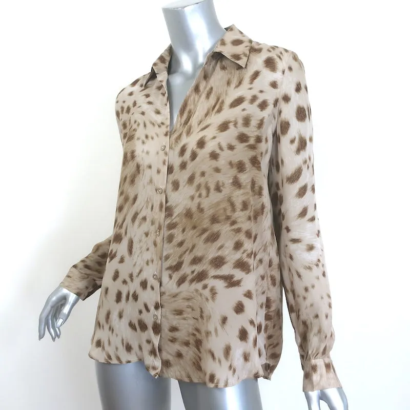 L'Agence Nina Chemise à Boutonnage Beige Imprimé Léopard en Mousseline Taille Très Petite