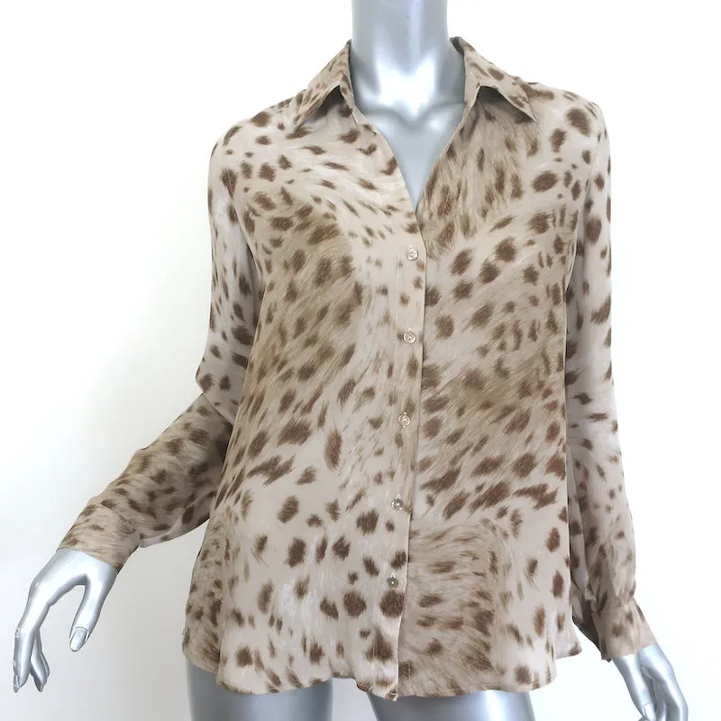 L'Agence Nina Chemise à Boutonnage Beige Imprimé Léopard en Mousseline Taille Très Petite