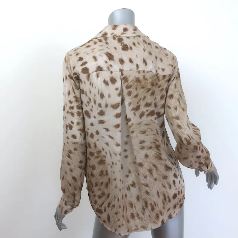 L'Agence Nina Chemise à Boutonnage Beige Imprimé Léopard en Mousseline Taille Très Petite