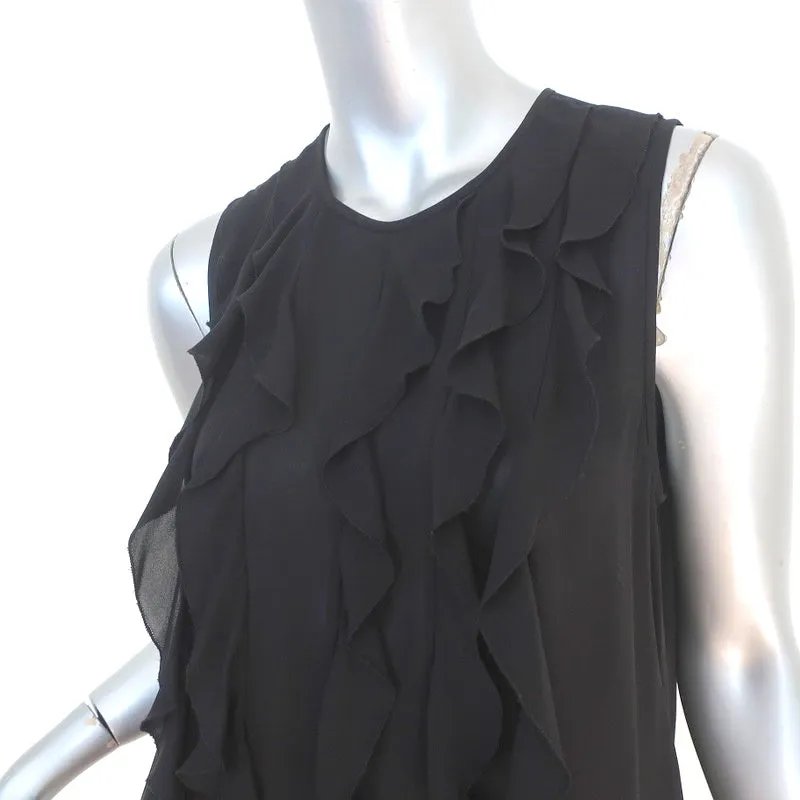 L'Agence Ruffle Blouse Lisette Top Sans Manches en Soie Noire Taille Moyenne