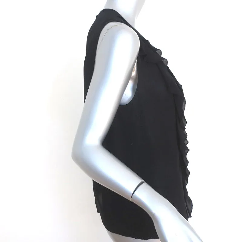 L'Agence Ruffle Blouse Lisette Top Sans Manches en Soie Noire Taille Moyenne