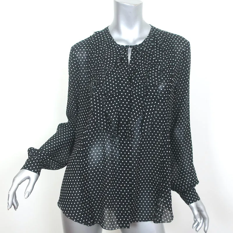 L'Agence Ruffle Blouse Tabitha Noir Imprimé Chiffon Taille Large Haut à Manches Longues