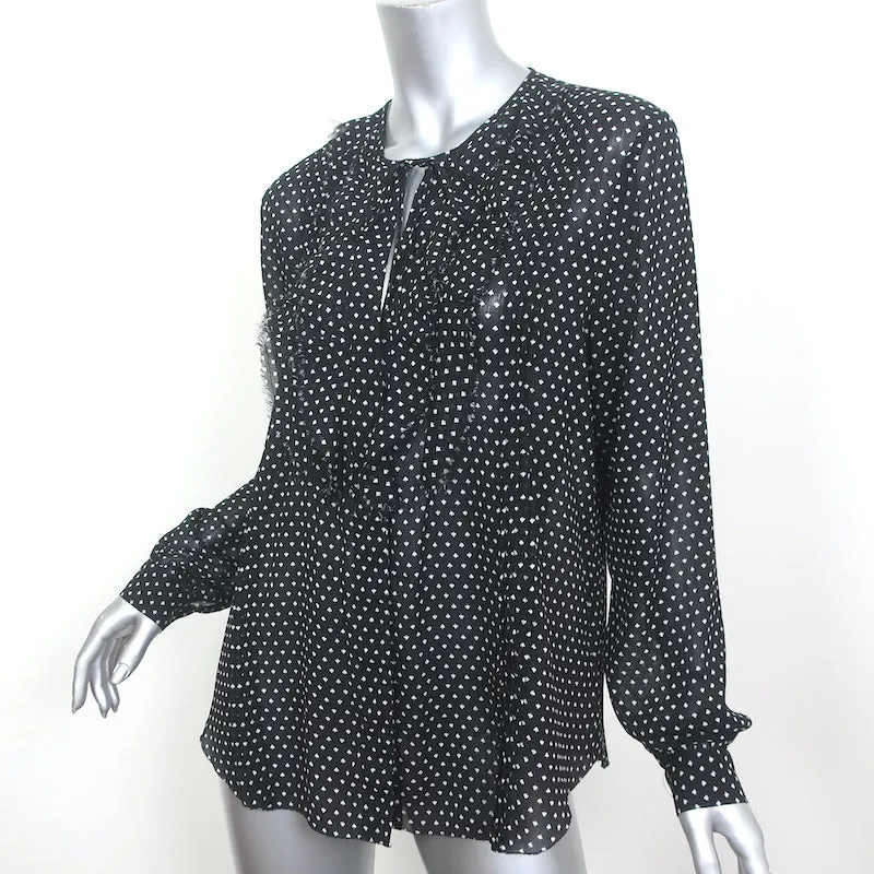 L'Agence Ruffle Blouse Tabitha Noir Imprimé Chiffon Taille Large Haut à Manches Longues