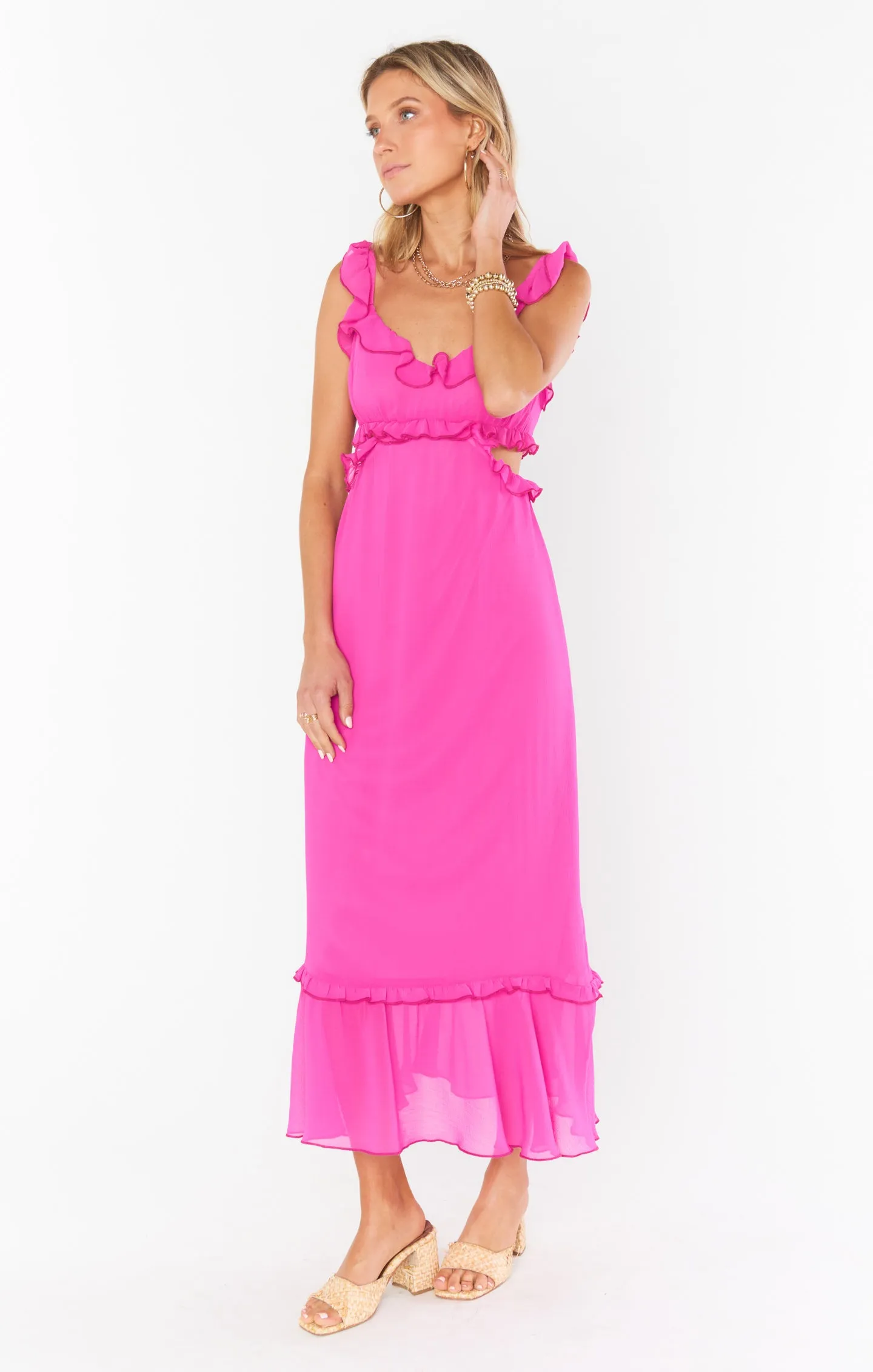 Robe mi-longue Lane ~ Mousseline rose