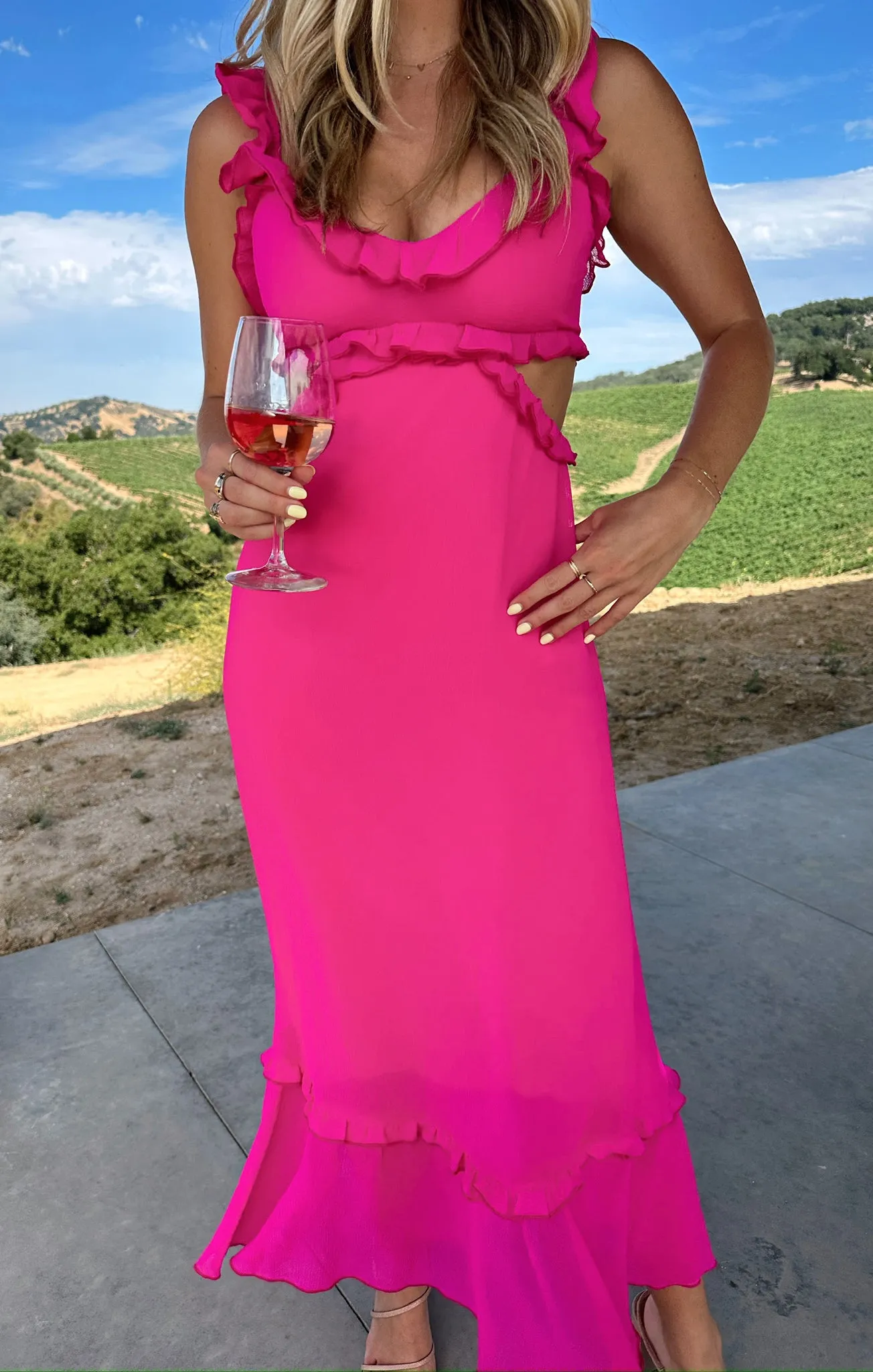 Robe mi-longue Lane ~ Mousseline rose