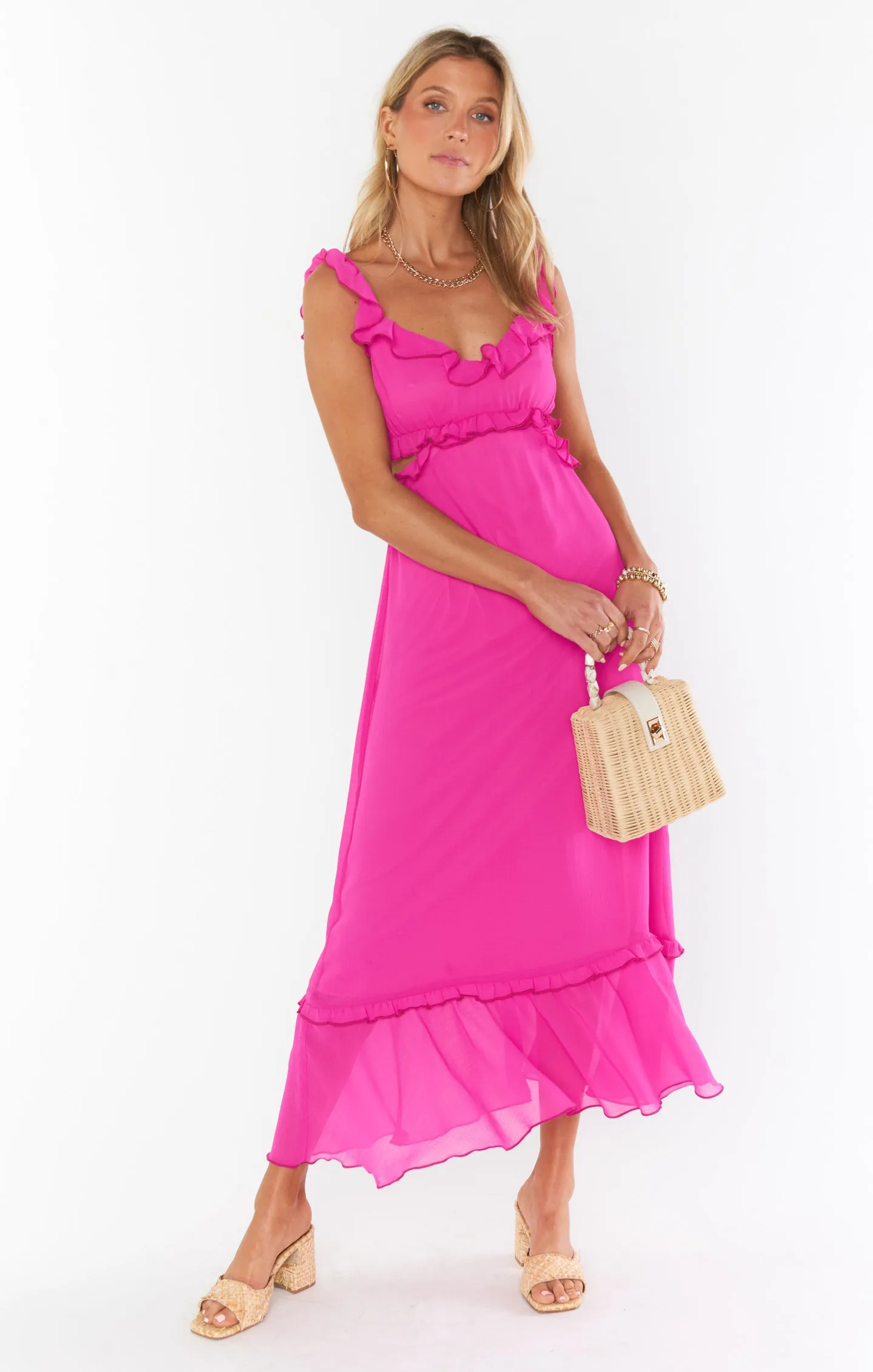 Robe mi-longue Lane ~ Mousseline rose