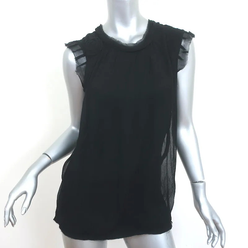 Haut Lanvin à Rosettes en Chiffon Noir Taille Petite Blouse sans Manches