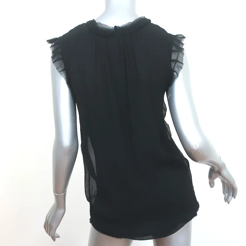 Haut Lanvin à Rosettes en Chiffon Noir Taille Petite Blouse sans Manches