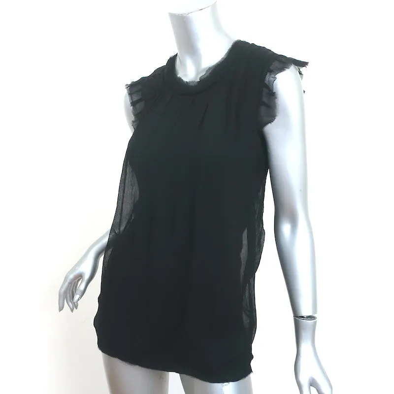 Haut Lanvin à Rosettes en Chiffon Noir Taille Petite Blouse sans Manches