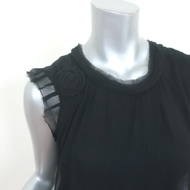 Haut Lanvin à Rosettes en Chiffon Noir Taille Petite Blouse sans Manches