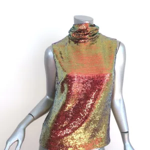 LAPOINTE Iridescent Sequin Draped Neck Tank Top Multicolor Size 4
