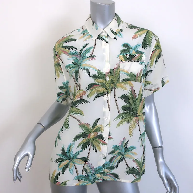Le Superbe Club Tropicana Chemise en Soie à Détails Cristallins avec Imprimé Palmier Taille 0