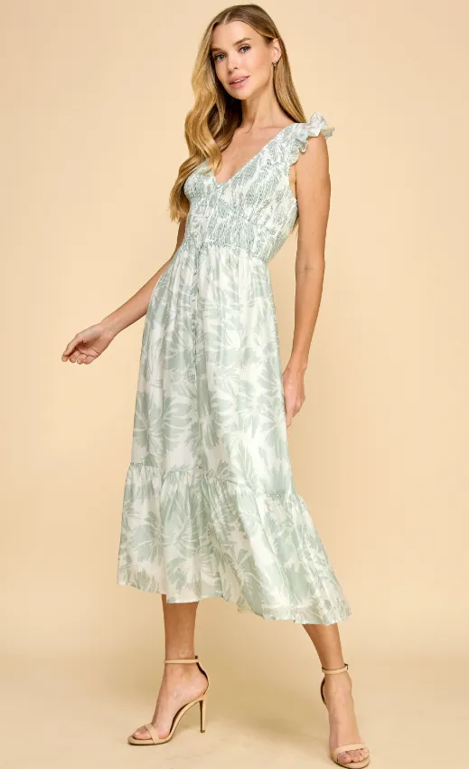Robe midi évasée Lilith à bustier froncé