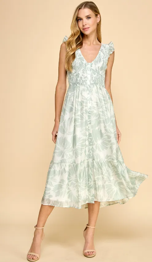 Robe midi évasée Lilith à bustier froncé